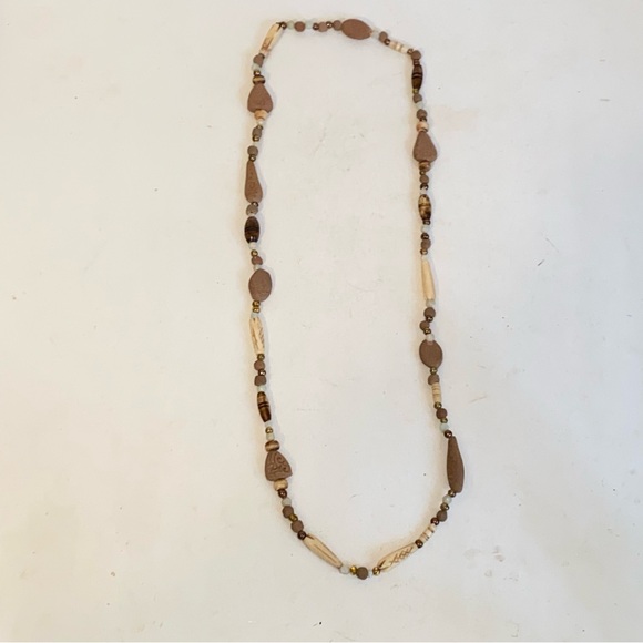 Vintage Ethnic Beaded 16" Necklace Terra Cotta Clay Glass Etched Faux Bone Beads - Picture 9 of 10